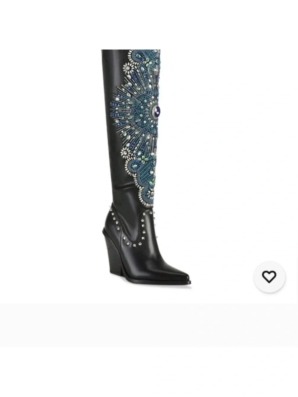 Azalea Wang Axelbeat Embellished Black Over-the-Knee Boot with Blue Accents 8.5